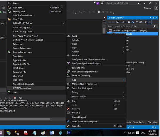 Register SignalR middleware